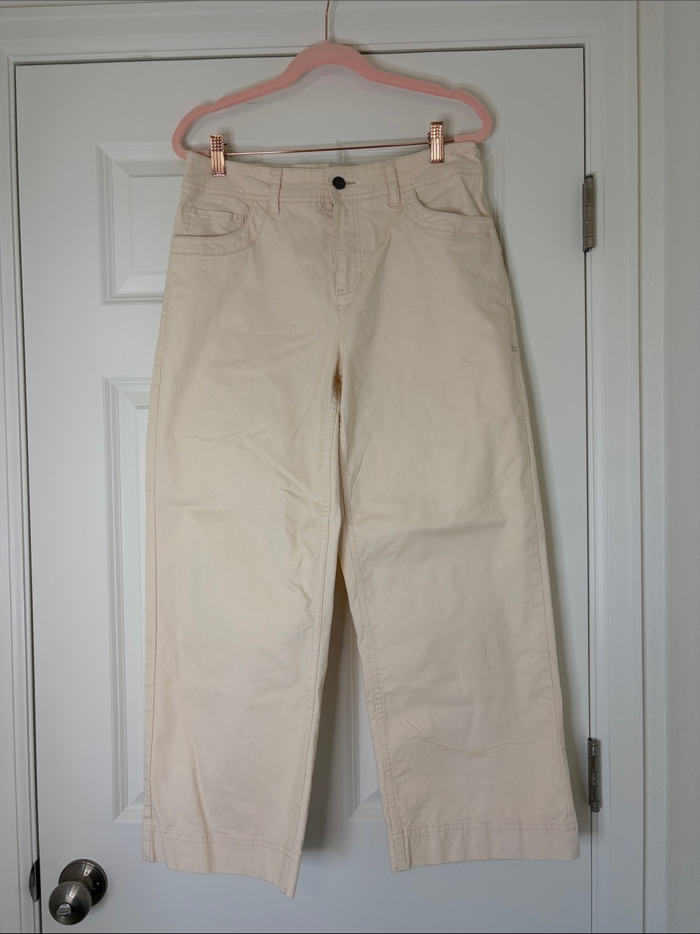 Toad&Co Earthworks Wide Leg Crop Pants Cream Organic Cotton Tencel Size 10